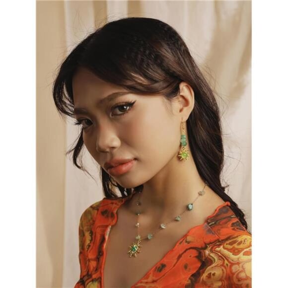 Boho Green Sunburst Earrings – Natural Stone Statement Earrings - Picture 5 of 5